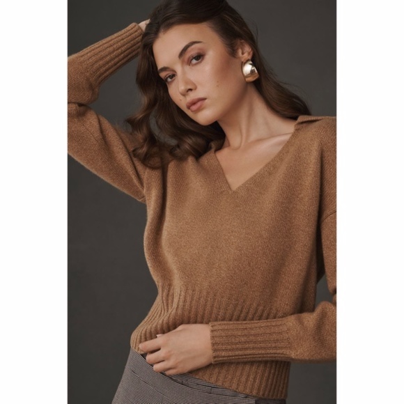 NEW Reformation Beckie Cashmere Collared Sweater Panko XL - Picture 1 of 16